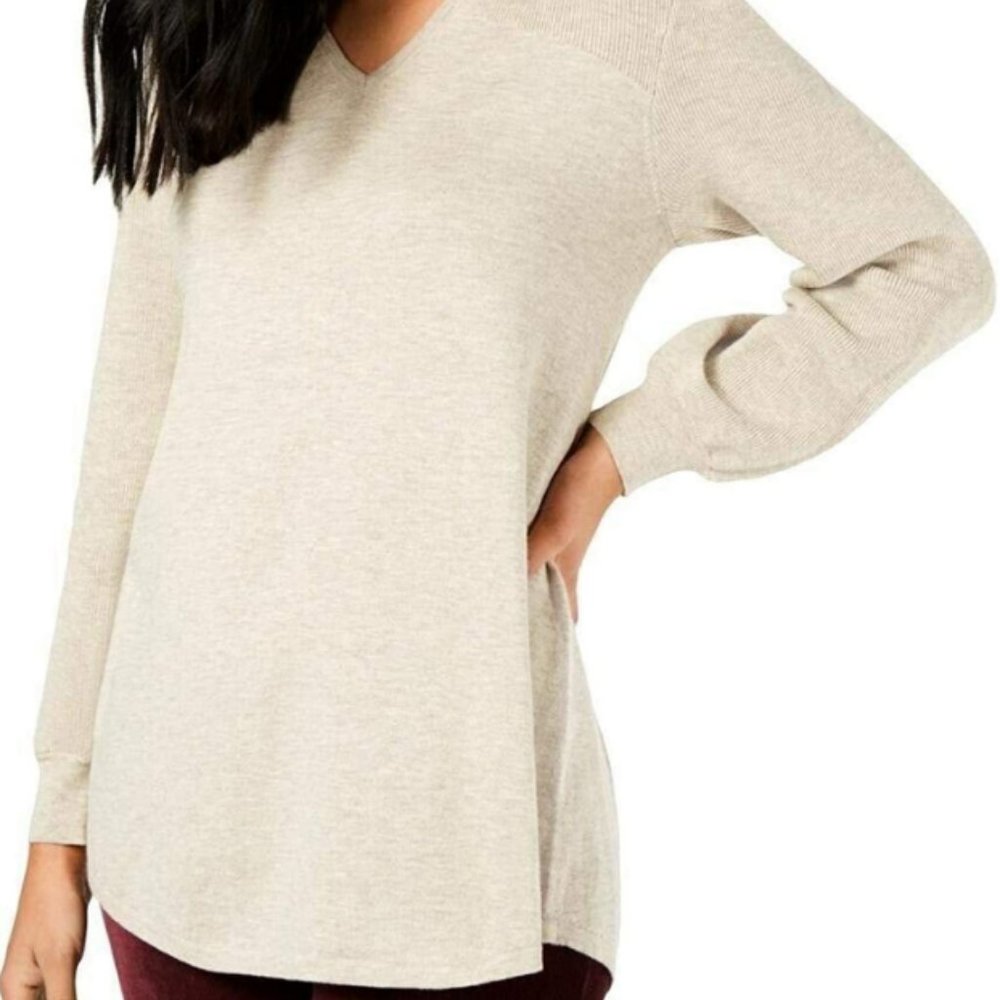 Style & Co Sweater Pleat Sleeve Tunic Beige M